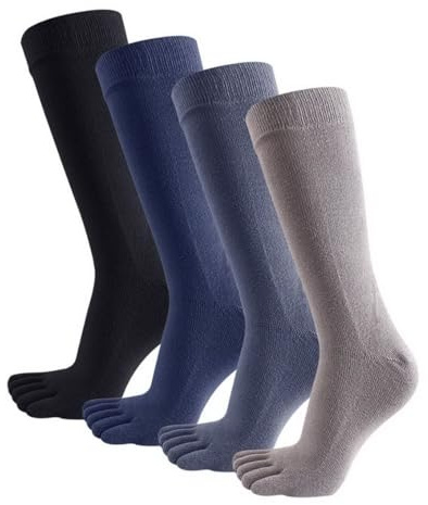 Rainjia 4 paia di calzini da uomo con dita dei piedi, 38-45, invernali, caldi, in cotone termico, con dita dei piedi, calzini da lavoro, anti-odore, in tinta unita, per attività commerciale, stile 1
