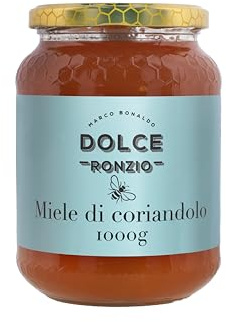 DOLCE-RONZIO Miele di Coriandolo Italiano, 1 Kg, Raccolto Artigianale in Piemonte, Gusto Intenso e Speziato, Miele Naturale in Crema, Temperatura Ambiente