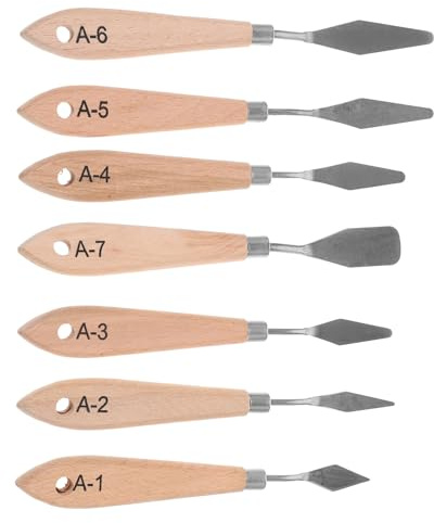 SUPVOX Set 7 Spatole per Pittura Artistica Manico in Legno Ergonomico, Raschietti per Miscelazione Pigmenti e Coltelli da Tavolozza Leggeri, Strumenti per Pittori e Studenti, Uso