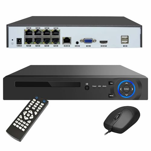 JUSTOP 4K 8 Channel PoE NVR, 8ch H.265 Network Video Recorder, P2P Cloud Access, 2MP/5MP/8MP/12MP, VGA/HDMI Output, Motion Alert, 24/7 Surveillance Recording (No HDD)
