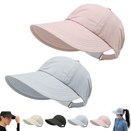 Sonnenhut Damen UV Schutz 50 Faltbar Sonnenhüte mit Breite Krempe Sun Protection Cap Sunscreen Baseball Hat Pferdeschwanz Strandhut Leicht Atmungsaktiv Visor Sonnencap für Golf Reisen Wandern Reiten