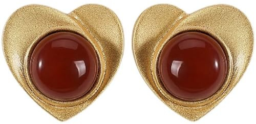 S925 Silver med Natural Red Jade Heart Örhängen Örhängen för Kvinnor Yoga Äkta