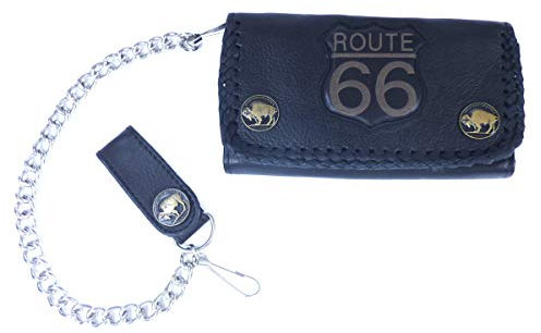 Westernwear-Shop - Biker- & Trucker-Geldbörse Route 66 schwarz Biker Trucker Ledergeldbörse mit Kette Wallet Geldbeutel Portemonnaie Brieftasche