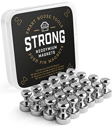 SMART HOUSE TOOLS Magnete Ø 12x16 mm (24 Stück), Neodym Kegelmagnete, rund, einfach greifbar, extra stark - Push-Pin Magnet für Kühlschrank, Magnettafel, etc.