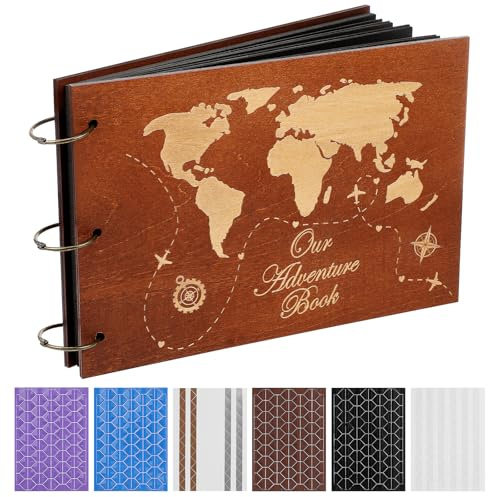 PartyKindom Wooden Anniversary Scrapbook Photo Album, for Wedding, Anniversary, Mother's Day, Graduation Travel Memory, Birthday - Box Package, 80 Pages, 6 Photo Sticker