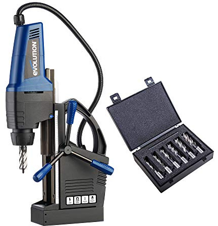 Evolution Power Tools EVOMAG42 - Industrial Steel Magnetic Drill, 42 mm (110 V) with 6x Long Series Drilling Cutter Kit, 50 mm