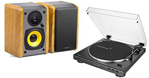 Audio-Technica AT-LP60X Turntable and Edifier R1000T4 Active Speaker Package Exclusive Set by Digitalis Audio (Standard LP60 with Maple Speakers)