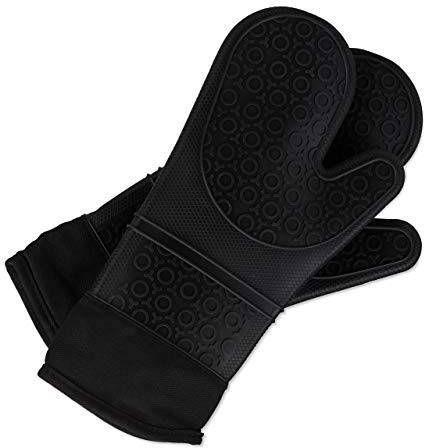 Relaxdays Ofenhandschuhe Silikon, hitzebeständig, Anti-Rutsch Grillhandschuhe, weiches Innenfutter, 1 Paar, schwarz
