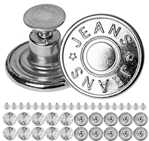 Hosen Ersatz Knöpfe zum Vernieten, 20 Pack, Ø 17 mm Messing Jeansknöpfe, Silber-farben, Jeans Button mit Nieten, Jeans Knopf zum Einschlagen, Metall Hosenknopf, Hose weiter machen, Hosenknöpfe robust