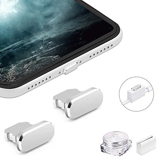 VIWIEU Metal Anti Dust Plug for iPhone 13 12 Mini Pro Max 11 iPad AirPods, 2 Aluminum Lightning Charging Port Cover Compatible with iPhone X, XS, XR, 8, 7 Plus with Plug Holder and Carry Box (Silver)
