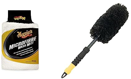 Meguiar's X1902EU Supreme Wheel Brush - Felgenbürste, Medium & X3002EU Microfibre Wash Mitt Mikrofaser-Waschhandschuh