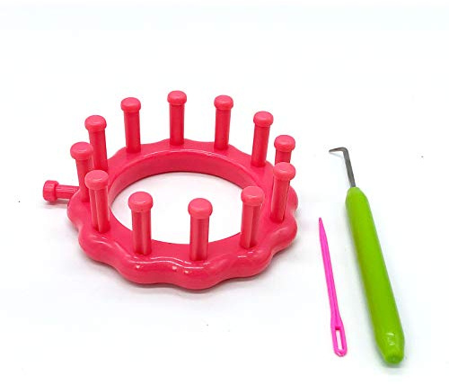 WAYION Runder Strickwebstuhl aus Kunststoff mit Webstuhl-Haken/Nadel, Kreativität für Kinder, kleines Strickset – perfekt für Socken, Mütze, Bein- und Armstulpen, Schal und mehr (Pink)