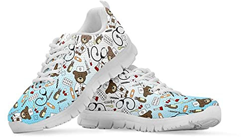 Showudesigns Damen Laufschuhe Atmungsaktiv Turnschuhe Schnürer Sportschuhe Sneaker Cartoon Bär Nurse