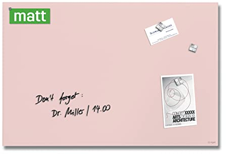 SIGEL GL514 Premium Glas-Magnettafel 60x40 cm, rose: matt, nicht spiegelnd, SGS geprüft, einfache Montage, incl. 3 starke Magnete, Artverum