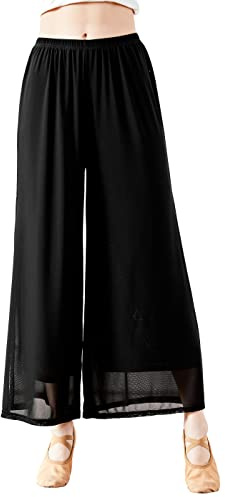 Angcoco Pantalones de Entrenamiento de Danza de Gasa elástica de Doble Capa para Mujer