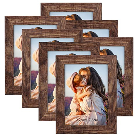 PETAFLOP 5x7 Picture Frame Set of 7, Rustic Frames Display 5 by 7 Inch Photo for Wall or Tabletop