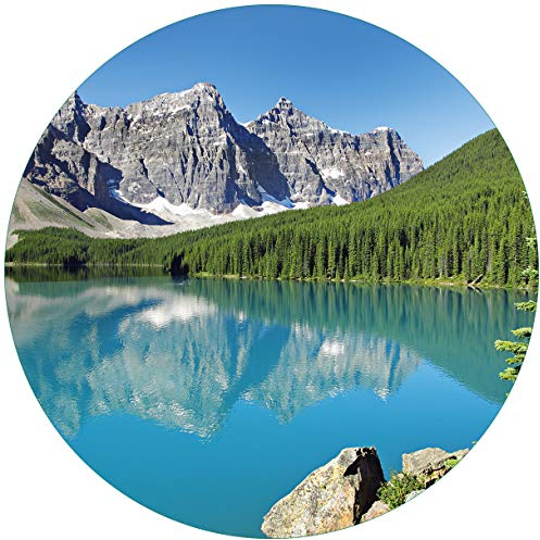 Wallario Glasbild rund Tiefblauer See mit Bergpanorama und Wäldern – Kanada - Rund, 50 cm Durchmesser Wandbild Glas in Premium-Qualität: Brillante Farben, freischwebende Optik