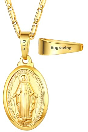 U7 Collier Femme Plaqué Or Jaune Pendentif Médaillon avec Saint Vierge Marie Personnalisable