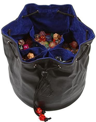 Pouch of The Endless Hoard Dice bag - Holds Over 1,000 Polyhedral Dice - Dice Storage Bag with 7 Pockets - Perfect for Bulk Dice - Black/Blue