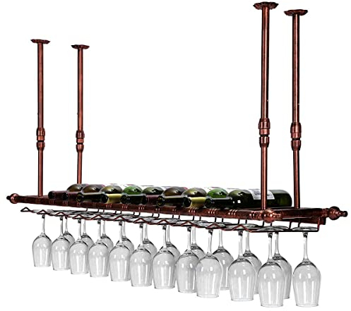Wine Glass Rack，Hanging Wine Glass Holder ，Vintage Wine Bottle Holder, Ceiling Decoration Wine Glass Rack，Adjustable Height and Width，for Kitchen & Bars - Fixings Included (Bronze, 120cm x 30cm)