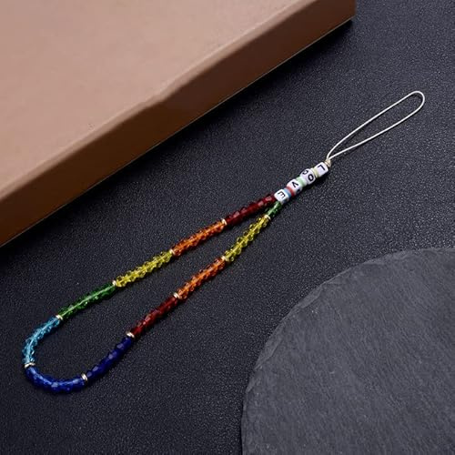 PTNKUIIY Handykette Bunt Handyanhänger, Kristall Telefon Charme Strap Perlen Handy Lanyard Handgelenk Bunte Perlenkette Anti-verlorene Handykette Auto Schlüsselbund Anhänger Handtasche Charme Damen