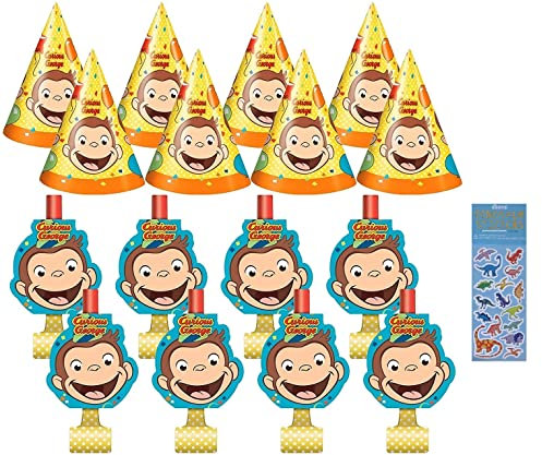 Unique Curious George Geburtstagspartyzubehör Dekoration Bundle Pack enthält 8 Party Blowouts und 8 Party Hüte gelb, gelb, Small