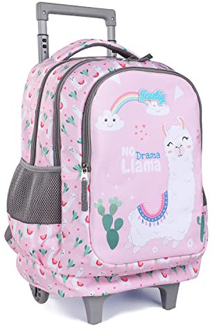 seastig Rollender Rucksack für Mädchen und Jungen Rollender Rucksack für Kinder 18-Zoll-Doppelgriff-Rucksack mit Rollen Kindergepäcktasche,Alpaca-1