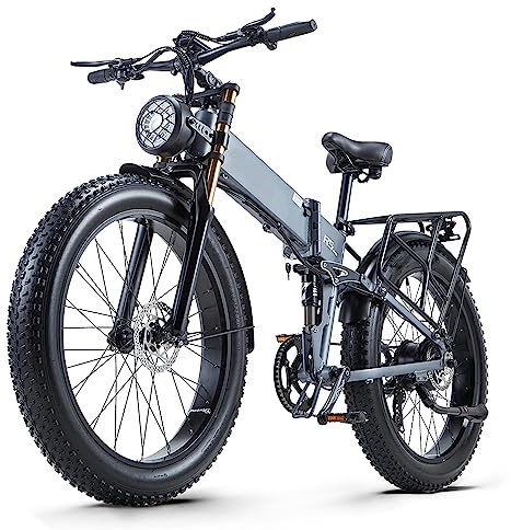 Ficyacto Elektrofahrrad Klappbares E-Bike 26“ Pedelec mit Abnehmbarer 48V 20Ah Akku bis 60 km,7 Gänge, Retro Scheinwerfer,Down Hill Aufhängung,Herren und Damen