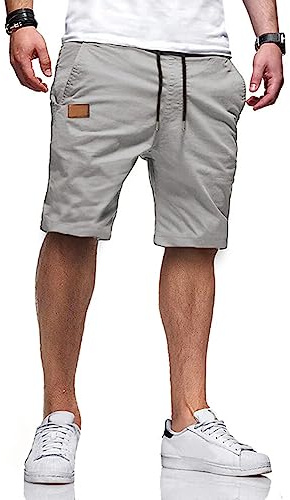 JMIERR Mens Casual Shorts - Cotton Drawstring Summer Beach Stretch Waist Twill Chino Dress Golf Travel Essentials Shorts with Pockets Short Pants for Men 7 Inch Inseam, S, S1 Grey