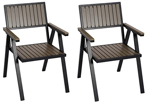 Mendler 2er-Set Gartenstuhl HWC-J95, Balkonstuhl Stuhl, Outdoor-Beschichtung, Aluminium Holzoptik - Gestell schwarz, grau