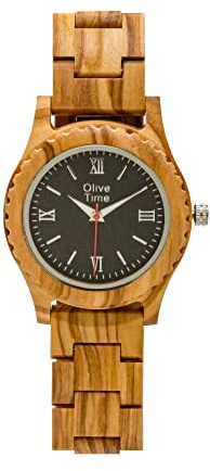 MiTA - Made in iTAly. Orologio Donna in Legno di Ulivo | Quadrante Nero Ø40 mm | Spessore 10 mm | Bracciale da 20 mm Regolabile | Design Naturale ed Elegante