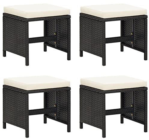 XIAOGUANG Gartenhocker 4 STK. mit Sitzkissen, Hocker Outdoor, Gartenmöbel, Sitzhocker, Beistelltisch Outdoor, Blumenhocker, Pflanzen Hocker, Poly Rattan Schwarz