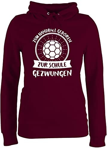 Pullover Damen Hoodie Frauen - EM 2026 Trikot Ersatz - Zum Handball geboren zur Schule gezwungen - M - Burgundrot - wm 2021 handballer pulli hanball geboren.. hoodies halbball um zu spielen
