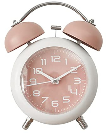 TXY Alarm Clock, Metal 4 Inch Desk Table Analog Clock Silent with Night Light for Dormitory Home Office Travel Decor Alarm Clock (Pink)