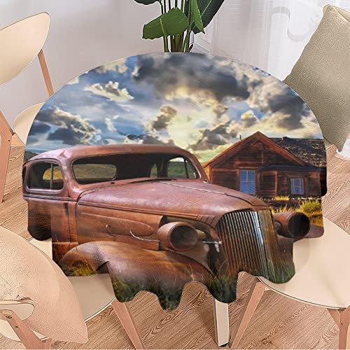 Antike Trucks Runde Tischdecken Rustikales Landhaus Bauernhaus Vintage Old Truck Dekostoff Tischdecke für den Außen- und Innenbereich 70\