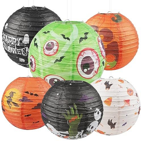 6PCS Halloween Laterne Papier Runden Lampions Halloween Dekorationen Für Halloween Party Garten Schlafzimmer Bar Indoor Outdoor Dekoration （30CM）