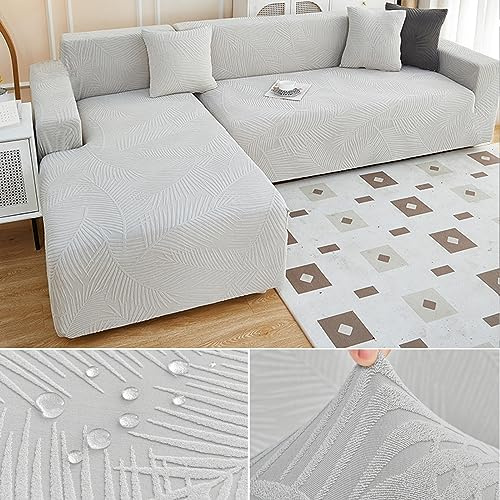 Sofabezug Wasserdicht Sofaüberwurf Elastische Stretch Sofabezüge Ecksofa L Form Rechts Links Chaiselongue Sofa Überzug Universal 1/2/3/4 Sitzer Waschbar Anti-Rutsch Couchbezug,LightGray4-2seats+3seats