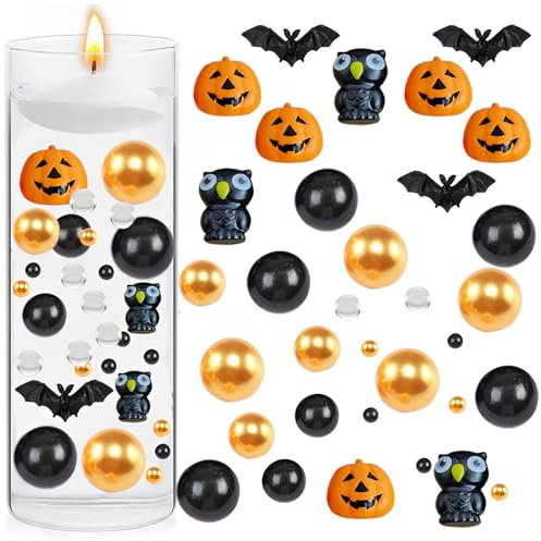 Halloween Sperle Für Vasenfüller, 6066 Stück Schwebende Halloween Vasenfüller Wasserperlen Durchsichtig Für Floating Candles Weiße Schwebende Perlen Mit Glitzer Für Halloween Tischdekoration (A)