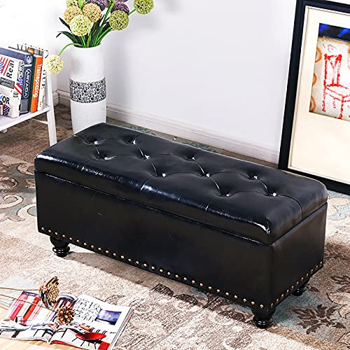 GArcan Ottomane-Bank mit Stauraum aus Kunstleder, Bettbank aus Pu-Leder mit Stauraum, modernes Zuhause, Schlafzimmer, Wohnzimmer, Fußhocker, Multifunktionsbänke, Schwarz, 60 x 40 x 45 cm (24 x 16 x