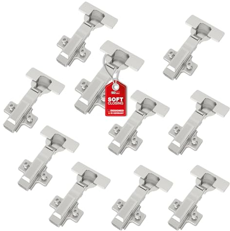 SOTECH SMOOTH 10 Stück SOFT-CLOSE Topfbänder 105° Eckanschlag T52 mit Montageplatten, Abdeckungen, Schrauben und schnell Montage KLIP, getestet mit 50000 Zyklen