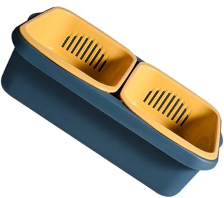 LIFKOME 1juego Cesta De Drenaje Doble Capa Para Cocina Diseño Práctico De Almacenamiento y Escurrido Canasta De Color Amarillo y Azul