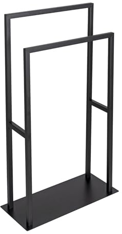 WENKO Porte-serviettes et porte-manteaux Rivaltana, porte-serviettes sur pied pour la salle de bains et les pièces à vivre, en acier inoxydable, noir mat