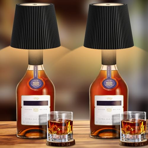 Onherm 2 Stück LED Flaschenlampe, Dimmbare 3 Farben Flaschenlicht,IP54 Kabellose Touch Tischlampe für Innen und Außen, 5200 mAh Tragbare Schreibtischlampe für Innen und Außen Restaurant & Bar