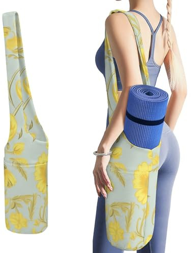 YJWANDL Yogamatten-Organizer, gelbe Blumendruck, Yogamatte, Tasche, Turnmatte, Tasche, Leinen-Aufbewahrungstasche, strapazierfähige Yoga-Tragetasche