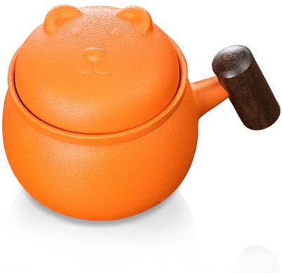 fanquare Taza con Infusor de Té Taza de Té de Cerámica Naranja Oso Lindo con Tapa Taza Portátil de Viaje para Remojar el Té para Hojas Sueltas