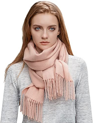 TQVLNMCR Winter-Premium-Kaschmirschal for Damen, klassischer, einfarbiger Wollschal mit Quaste, weicher, Langer Pashmina-Schal, Warmer Schal(Light Pink)