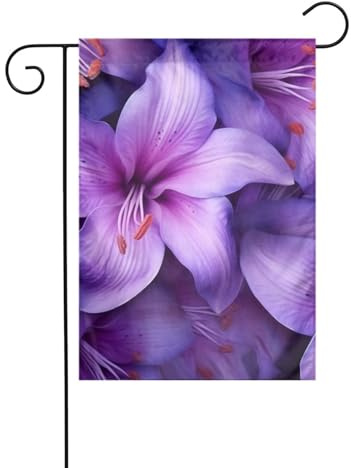 Bandera de jardín de Pascua con flores de lirio moradas, banderas de jardín de primavera, bandera de jardín del día de San Patricio, decoración al aire libre, 12.0 x 18.0 in, vertical de doble cara