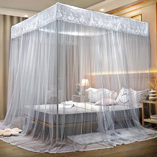 Generisch Zanzariera per letto matrimoniale, universale, quadrata, con telaio in acciaio inox e 3 aperture laterali, baldacchino, zanzariera per viaggi a casa
