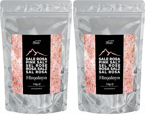 Bembo – Sale Rosa dell’Himalaya Macinato - 1000 g - Povero Di Sodio, Ricco Di Oligoelementi, Senza Conservanti, Coloranti Anti Impaccanti - Fine (Confezione da 2)