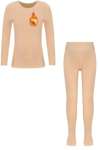 Freebily Conjunto De Ropa Interior Térmica para Niñas Tops De Manga Larga De Color Sólido con Leggings Traje De Entrenamiento De Gimnasia De Ballet un Desnudo 13-14 años